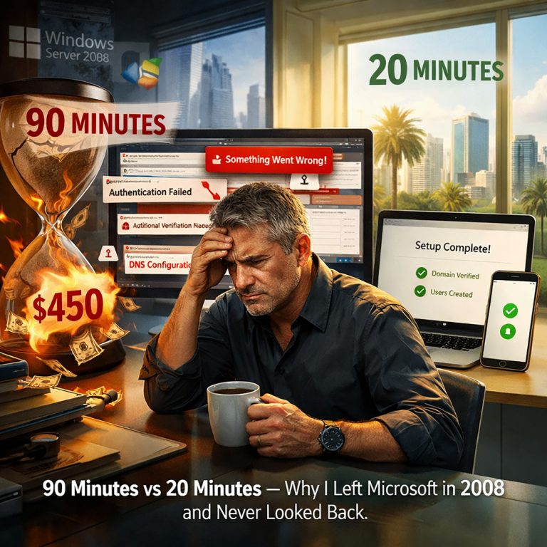 Why Setting Up Business Email Shouldn’t Take 90 Minutes: A Cautionary Tale About Microsoft 365 vs Google Workspace